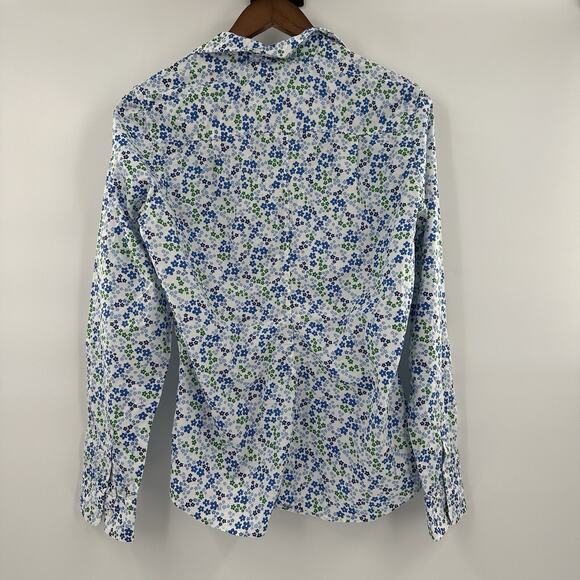 Frank Eileen Shirt Top Womens Medium Blue Floral Ditzy Button Barry Cottage - Picture 4 of 13